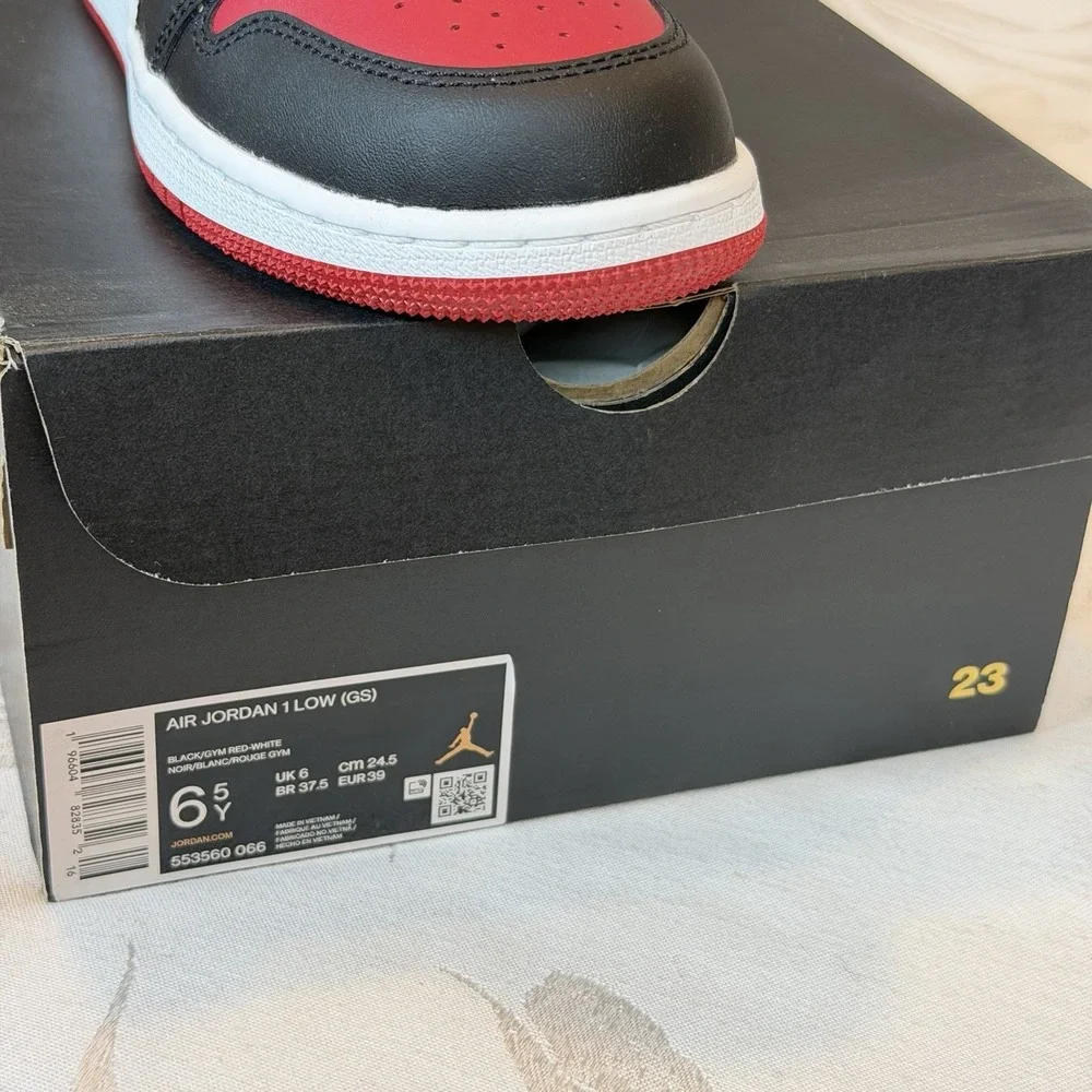 Nike Size-6.5 Y Kids Air Jordan 1 Low GS Shoes - Gym Red (553560-066)